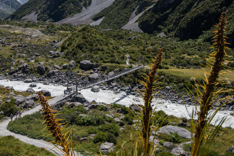 Hooker Valley Track Nieuw Zeeland begin dichtbij Lake Pukaki