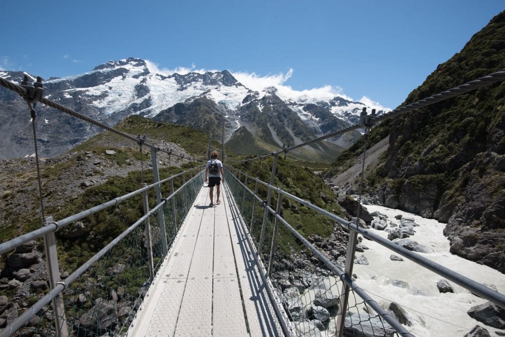 Hooker Valley Track Nieuw Zeeland loopbrug twee