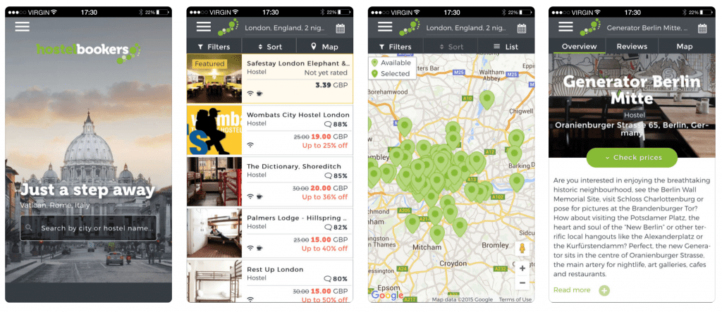 Hostel app Hostelbookers