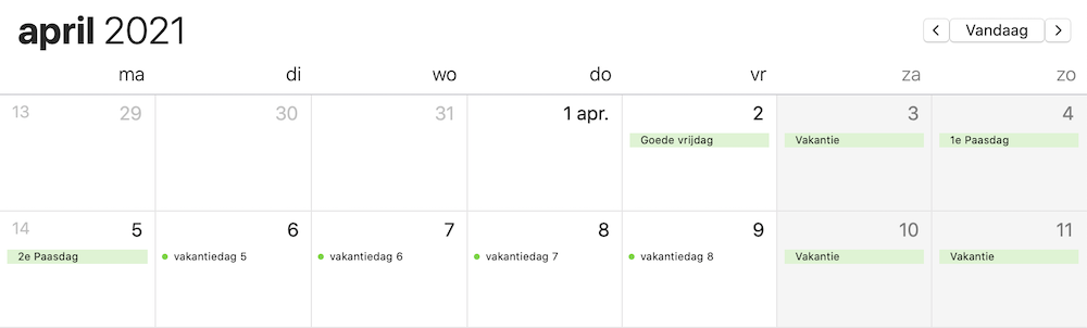 Meer vakantiedagen 2021 april