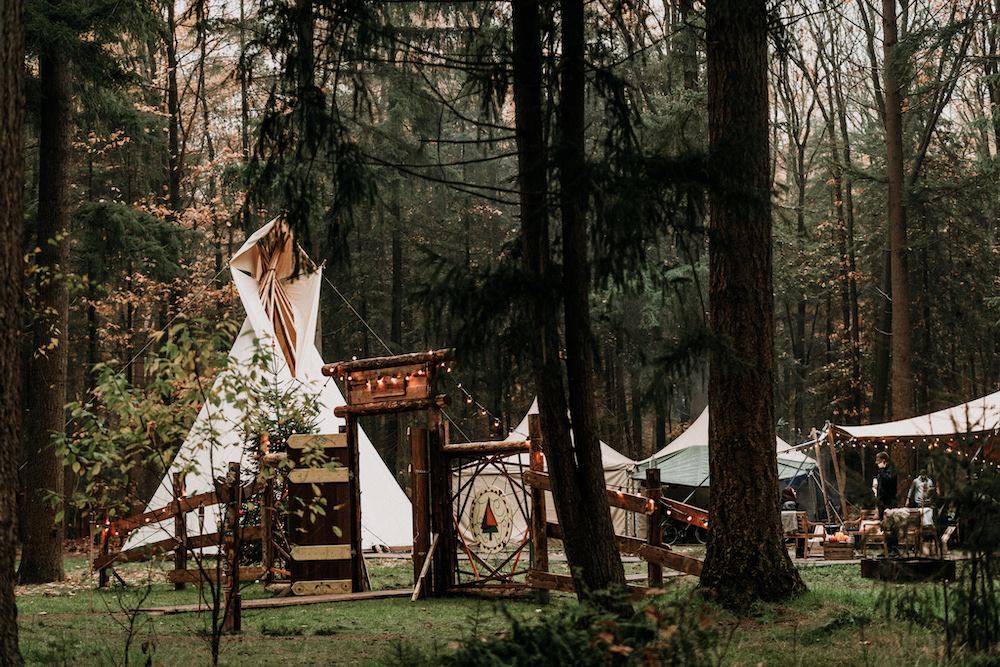 winter woods camping